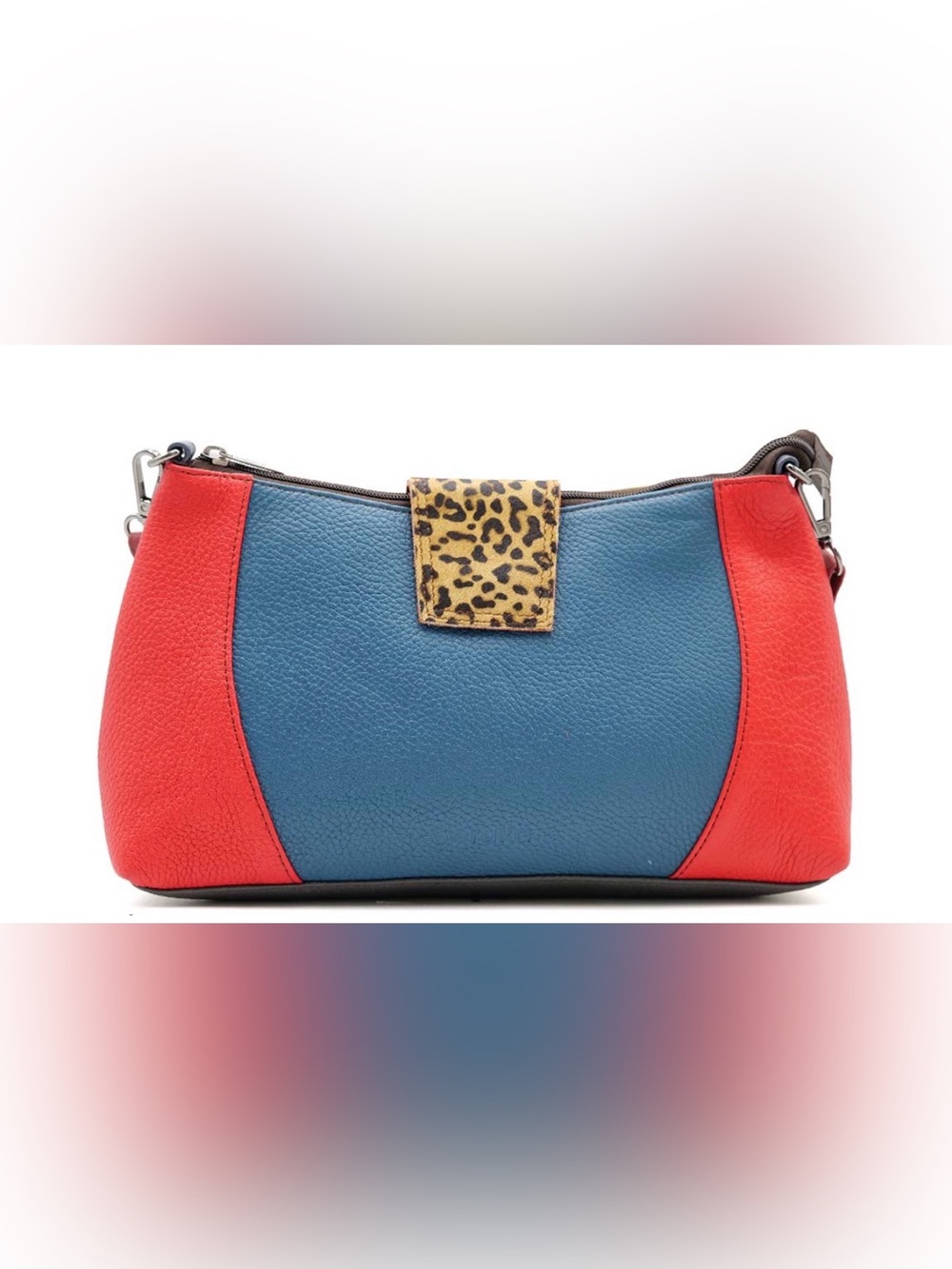 Soruka Genuine Leather Amanda Style, Red & Blue Shoulder Bag with Leopard Accent